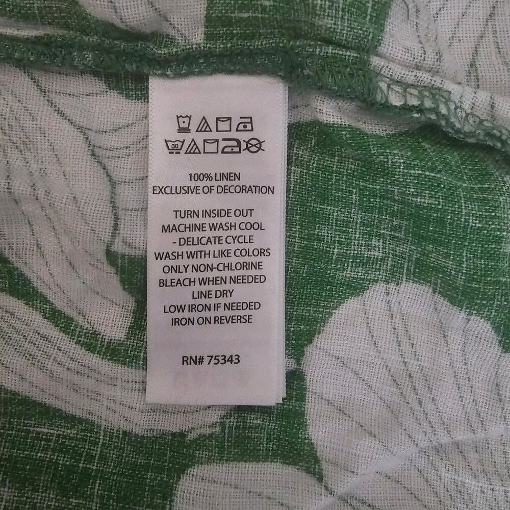 Tahari Women's Green White Floral Linen Square Neck 3/4 Sleeve Blouse Size XL - Picture 10 of 15
